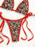 Women Bikini Halter Neck Lace-up Leopard Print Sexy Swimsuit