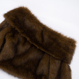 Women Autumn/Winter Furry Slash Shoulder Turndown Collar Long-Sleeved Top