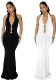 Women's Fashion Sexy Low Back Halter Deep V Solid Color Dress