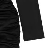 Women's Fashion Sexy Deep V Solid Color Ribbon Mini Dress