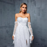 Formal Party Off-Shoulder Strapless Low Back Split Evening Dress