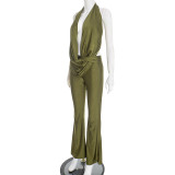 Women's Fashion Sexy Cut-Out Halter Plunge Neck Low Back Jumpsuit
