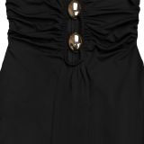 Women's Fashion Sexy Low Back Halter Deep V Solid Color Dress