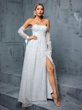 Formal Party Off-Shoulder Strapless Low Back Split Evening Dress