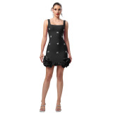 Women's Fashion Chic Elegant Beaded Strap Bodycon Mini Dress