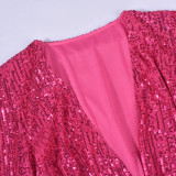 Women's Sexy Deep V Neck Long Sleeve Sequin Bodysuit