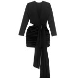 Women's Fashion Sexy Deep V Solid Color Ribbon Mini Dress