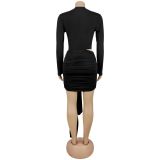 Women's Fashion Sexy Deep V Solid Color Ribbon Mini Dress