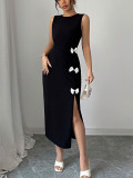 Fall Women's Sleeveless Slim Fit Bow Split Dress