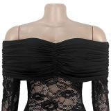 Women's Fashion Sexy Off-Shoulder See Through Lace Evening Dress