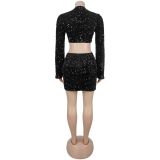 Women's Fashion Chic Sequin Velvet Open Waist Mini Dress