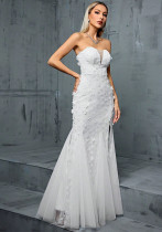 Formal Party Strapless V-Neck Mesh Mermaid Evening Dress