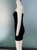 Summer Women's Sexy Sleeveless Strapless Beaded Bodycon Mini Dress