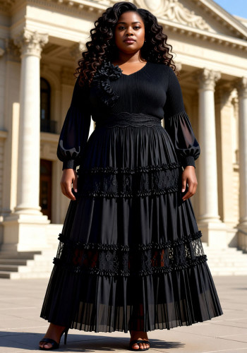 Women's Fashion Plus Size African Floral Crinkle Loose Chic Maxi Dress