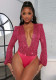 Women's Sexy Deep V Neck Long Sleeve Sequin Bodysuit