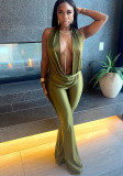 Women's Fashion Sexy Cut-Out Halter Plunge Neck Low Back Jumpsuit