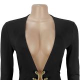 Women's Fashion Sexy Deep V Bodycon Dress with Snake Accessory