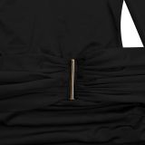Women's Fashion Sexy Deep V Solid Color Ribbon Mini Dress
