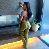 Women's Fashion Sexy Cut-Out Halter Plunge Neck Low Back Jumpsuit
