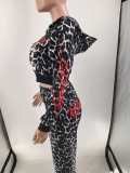 Women's Fashion Print Leopard Hooded Casual Bell Bottom Pants Set