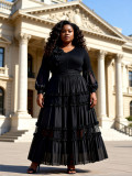 Women's Fashion Plus Size African Floral Crinkle Loose Chic Maxi Dress