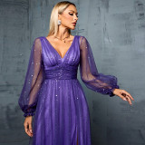 Elegant See-Through Tulle Shiny Sequin Wedding Party Dress