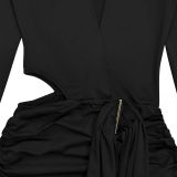 Women's Fashion Sexy Deep V Solid Color Ribbon Mini Dress