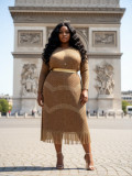 Women's Fashion Plus Size African Pleated Fringe Loose Chic Maxi Dress