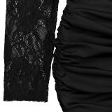 Women's Fashion Sexy Off-Shoulder See Through Lace Evening Dress