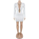 Women's Fashion Sexy Deep V Bodycon Dress with Snake Accessory