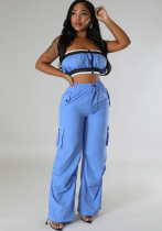 Women's Strapless Fashion High-Waist Multi-Pocket Cargo Pants Set