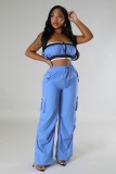 Women's Strapless Fashion High-Waist Multi-Pocket Cargo Pants Set