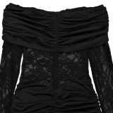 Women's Fashion Sexy Off-Shoulder See Through Lace Evening Dress