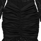 Women's Fashion Sexy Off-Shoulder See Through Lace Evening Dress