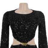 Women's Fashion Chic Sequin Velvet Open Waist Mini Dress