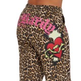 Women's Fashion Print Leopard Hooded Casual Bell Bottom Pants Set