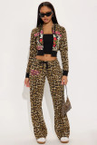 Women's Fashion Print Leopard Hooded Casual Bell Bottom Pants Set