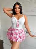 Sexy Plus Size Plaid Skirt Set Role Play Schoolgirl Lingerie