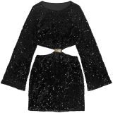 Women's Fashion Chic Sequin Velvet Open Waist Mini Dress
