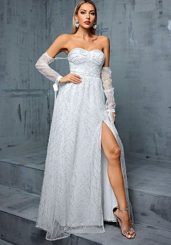 Formal Party Off-Shoulder Strapless Low Back Split Evening Dress