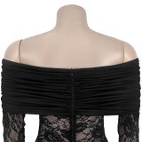 Women's Fashion Sexy Off-Shoulder See Through Lace Evening Dress