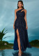 Holidays Women's Slash Shoulder Sleeveless High-Waist Velvet Cut-Out Split Evening Dress