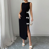 Fall Women's Sleeveless Slim Fit Bow Split Dress
