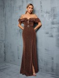 Formal Party Off-Shoulder Slim Waist Slit Evening Dress