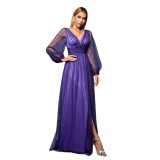 Elegant See-Through Tulle Shiny Sequin Wedding Party Dress