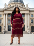 Women's Fashion Plus Size African Pleated Fringe Loose Chic Maxi Dress