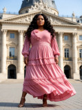 Women's Fashion Plus Size African Floral Crinkle Loose Chic Maxi Dress