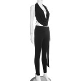 Women's Winter Solid Color Sexy Halter Top Lace-Up Tight-Fitting Pants Set