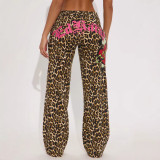 Women's Fashion Print Leopard Hooded Casual Bell Bottom Pants Set