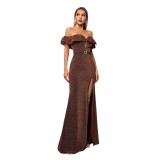 Formal Party Off-Shoulder Slim Waist Slit Evening Dress